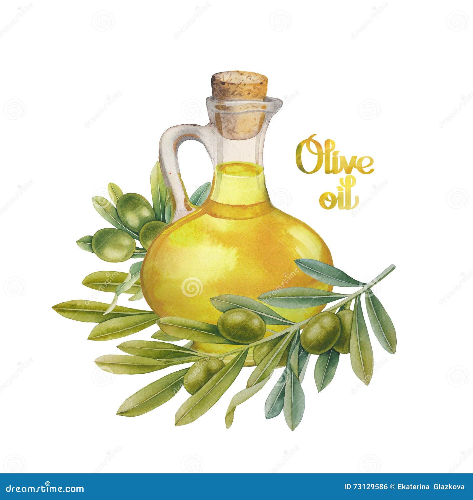 Бутылка с оливковым маслом акварелью