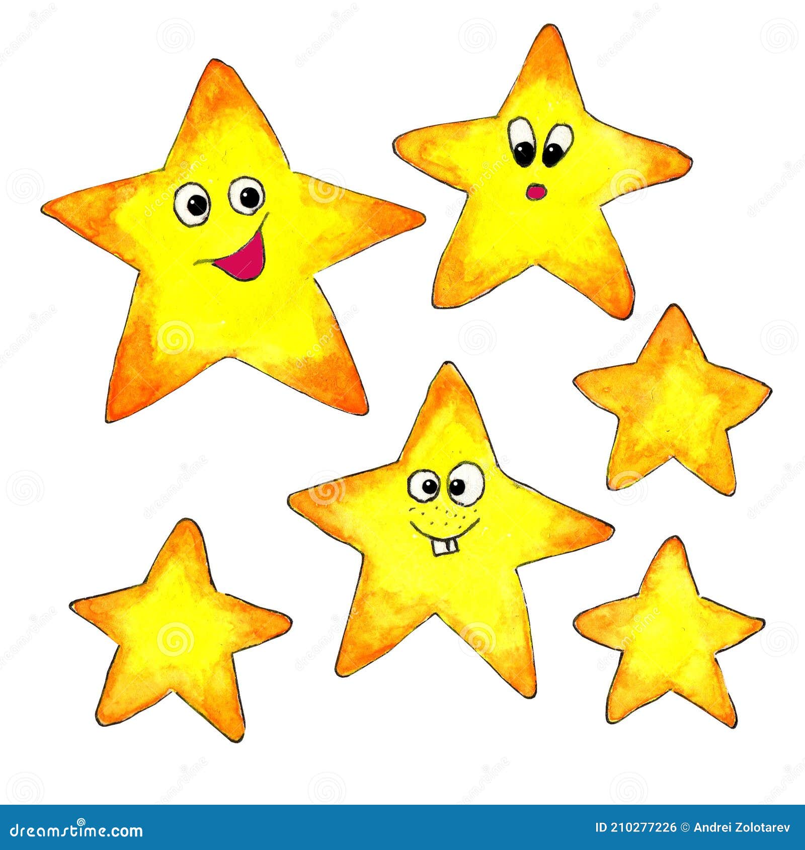 Aquarellsatz Sterne Mit Gesicht. Vektor Abbildung - Illustration von  unterschiedlich, bunt: 210277226