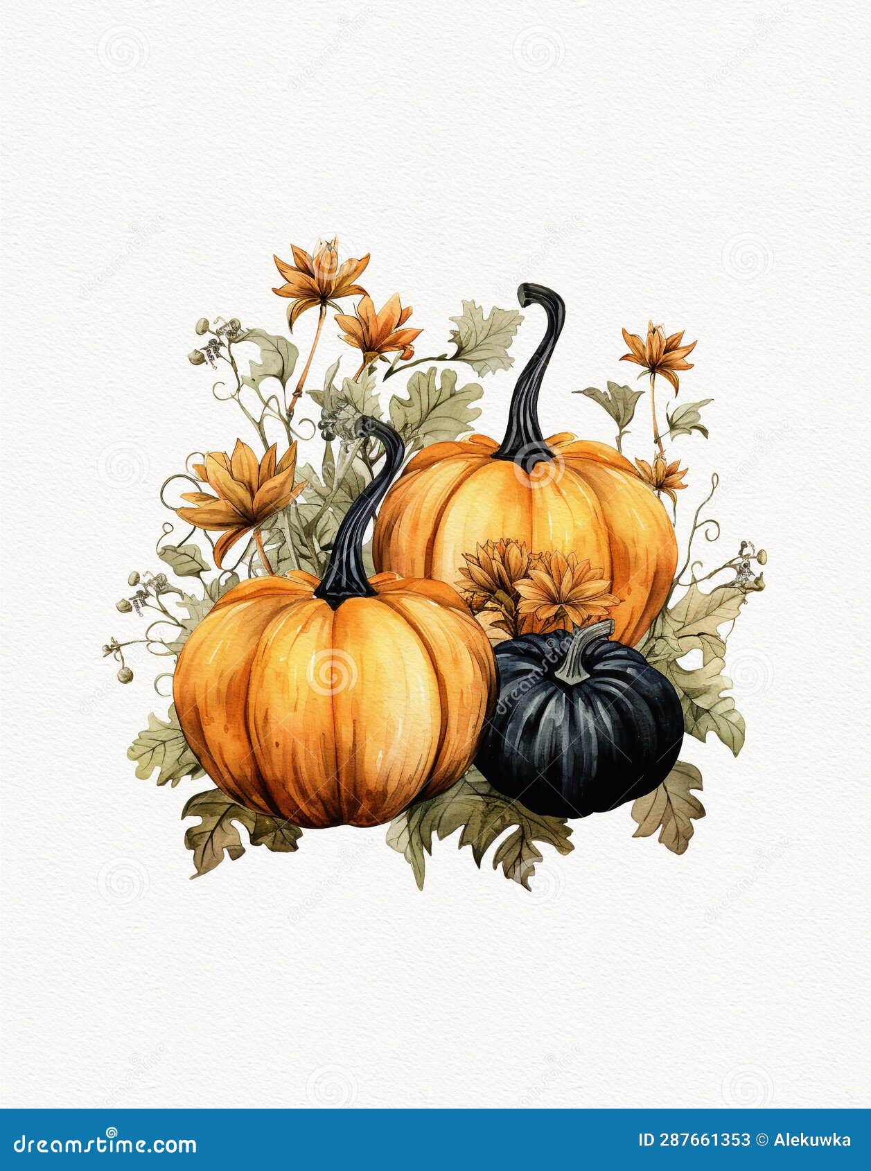 Aquarellzeichnung Von Kürbissen Mit Herbstkomposition Und Weißer