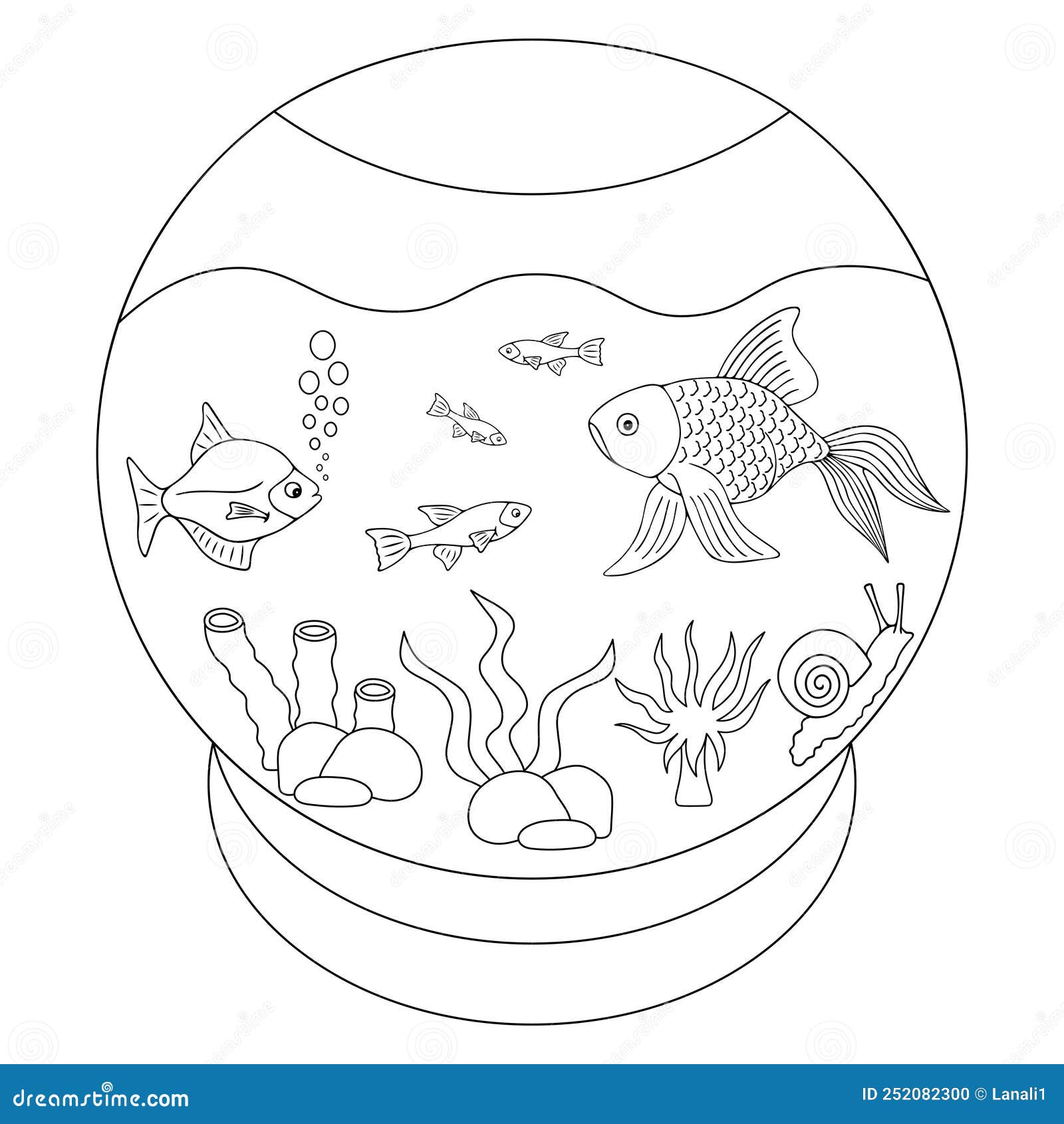 Aquarium Avec Poissons Et Plantes Aquatiques En Style Doodle