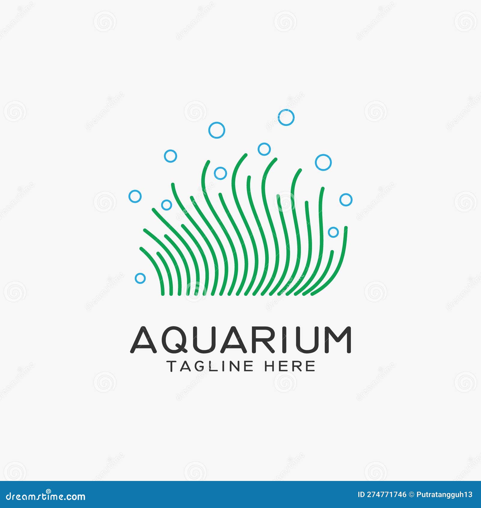 Aquarium Logo Design with Seaweed Lines Stock Vector Illustration of