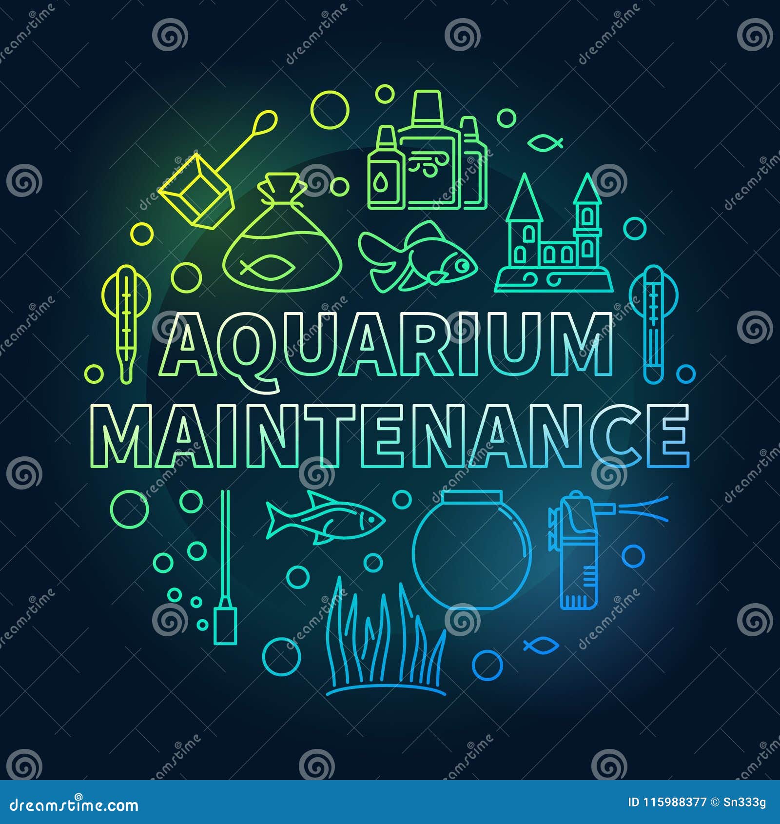 Aquarium Maintenance Vector Colored Round Outline Illustration