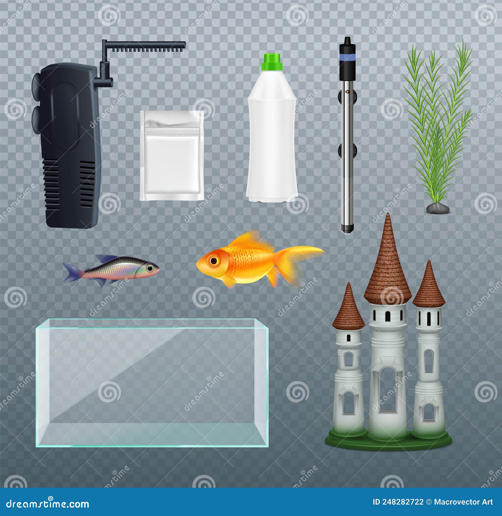 Aquarium Realistic Set stock vector. Illustration of icons - 248282722
