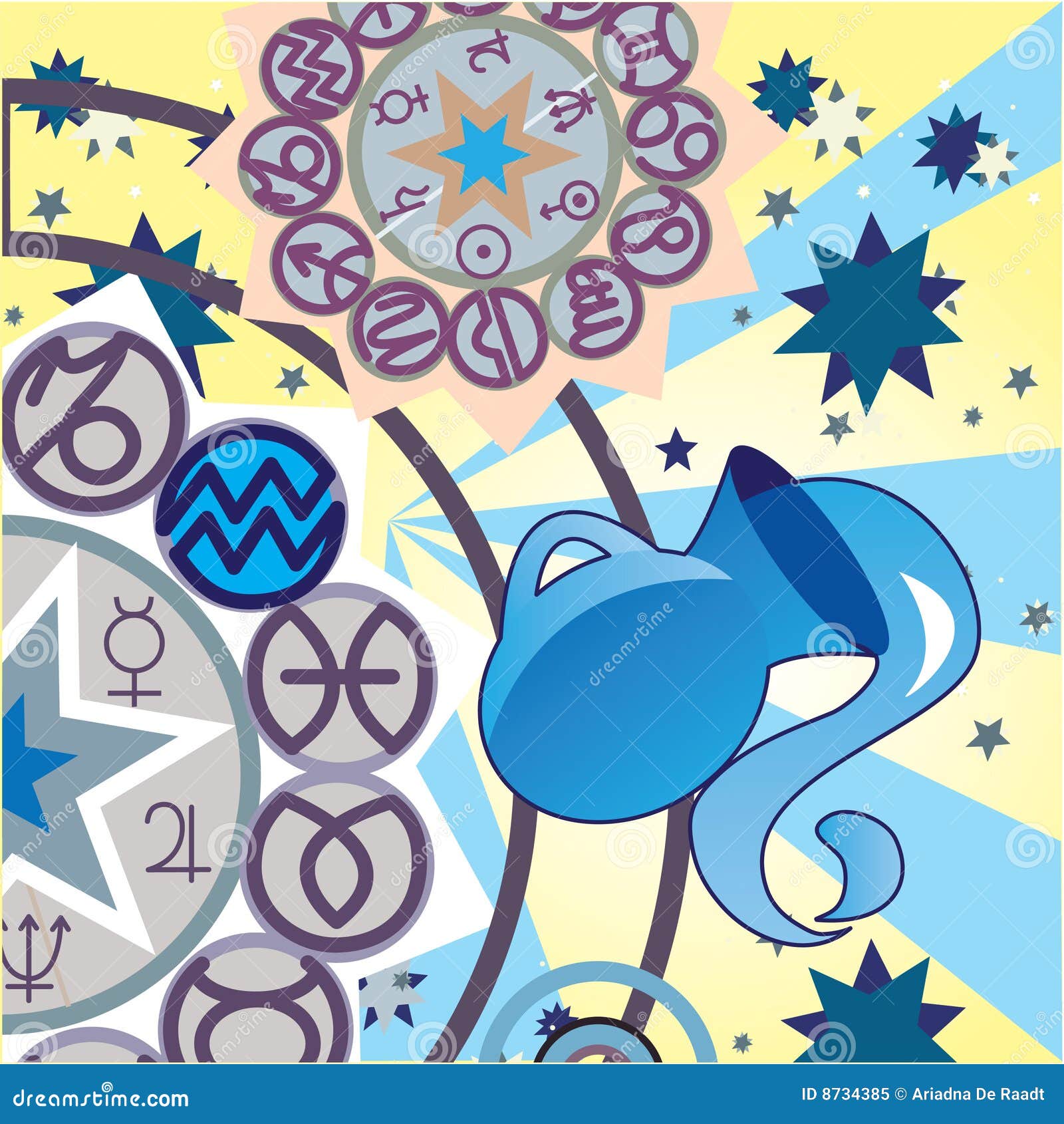 Aquarius air zodiac sign stock illustration. Illustration of magic
