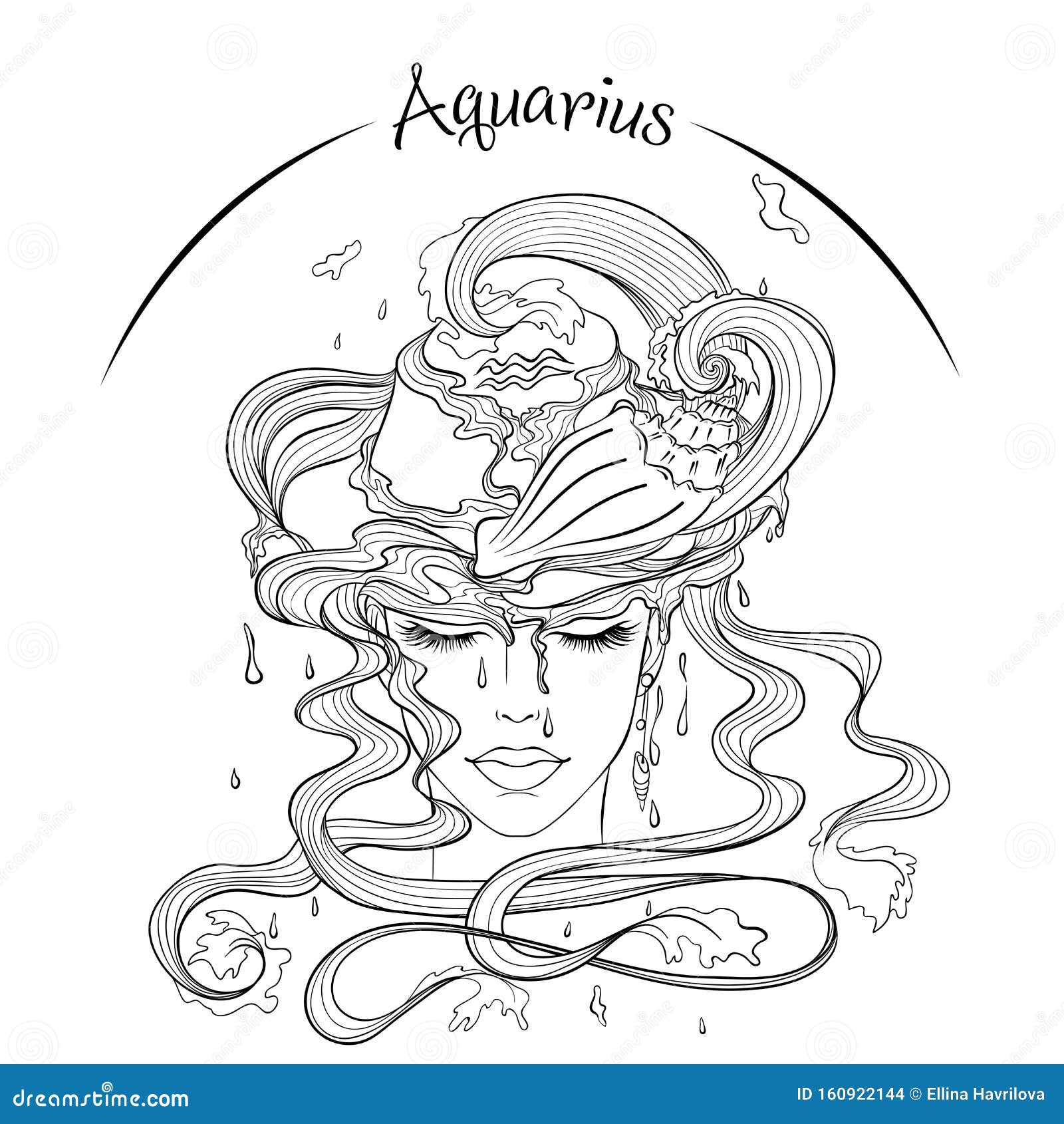 Aquarius as a girl in hat stock vector. Illustration of aquarius ...