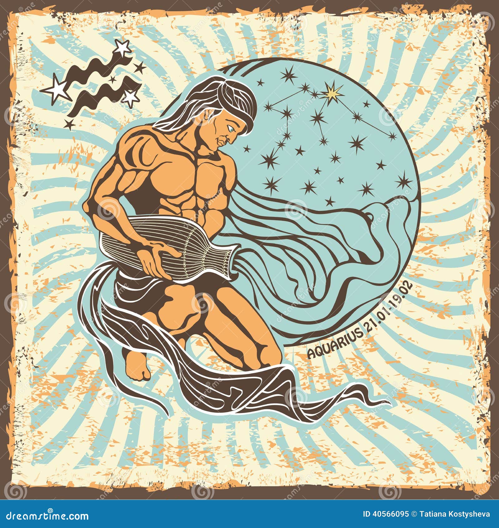 aquarius zodiac sign.vintage horoscope card