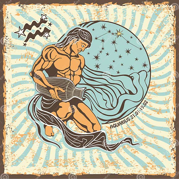 Aquarius Zodiac Sign.Vintage Horoscope Card Stock Vector - Illustration ...