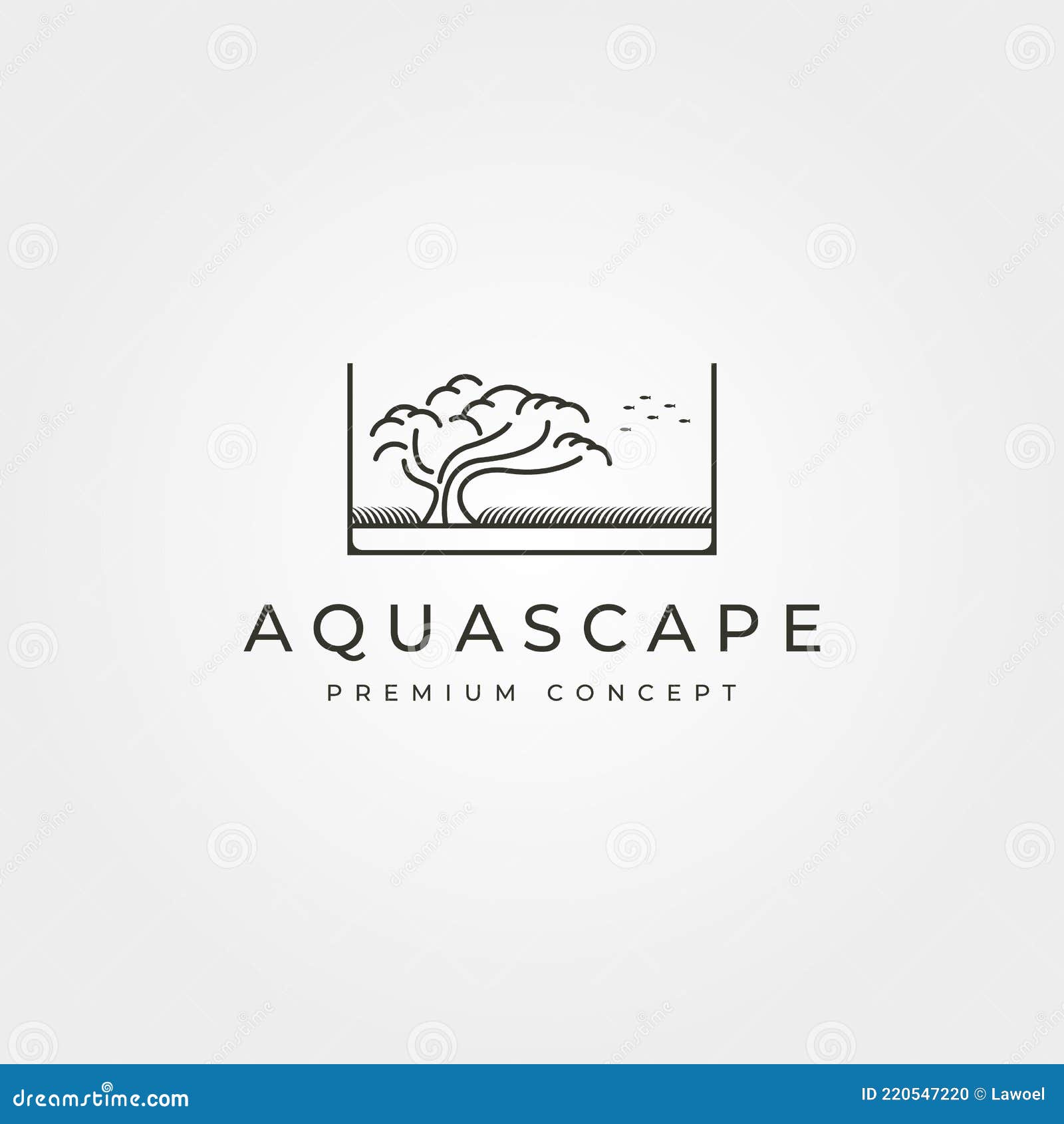 aquascape bonsai logo  line art   , aquarium logo 