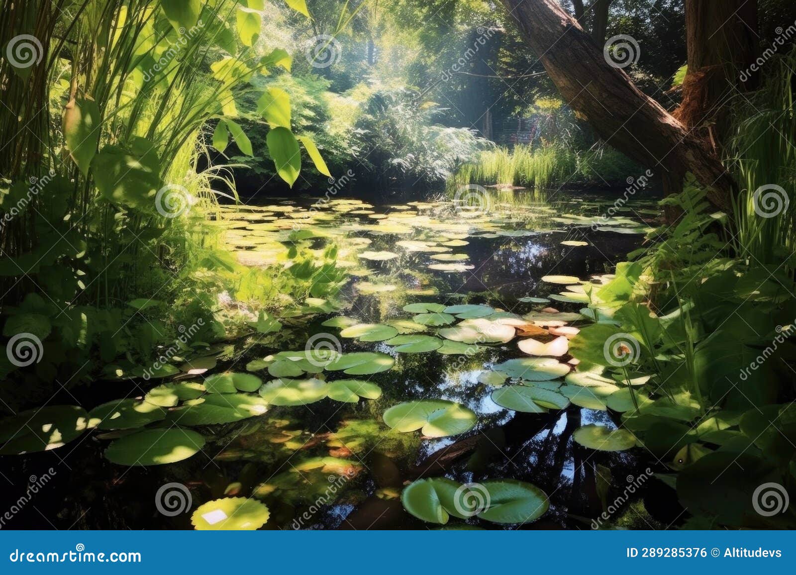 Aquatic Plants Creating Shade in a Sunlit Pond Stock Photo Image of