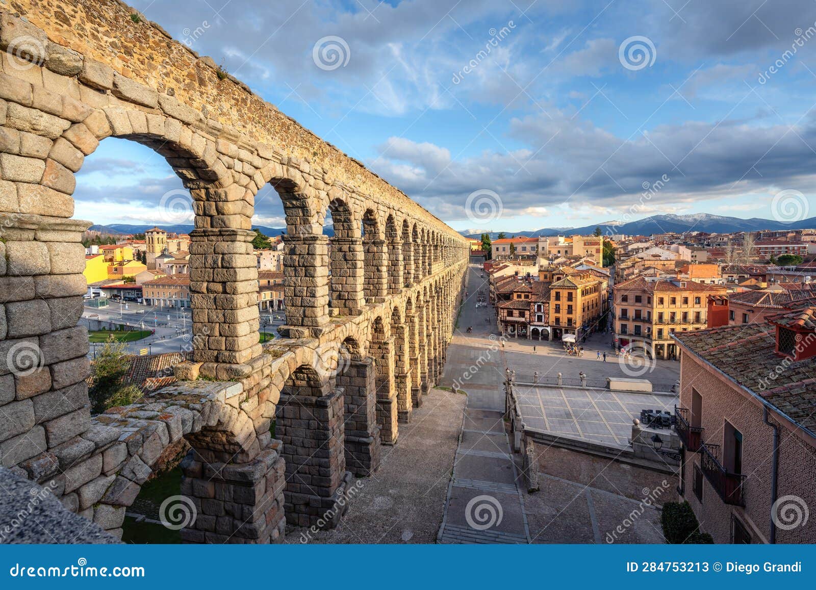 aqueduct of segovia and plaza del azoguejo square - segovia, spain