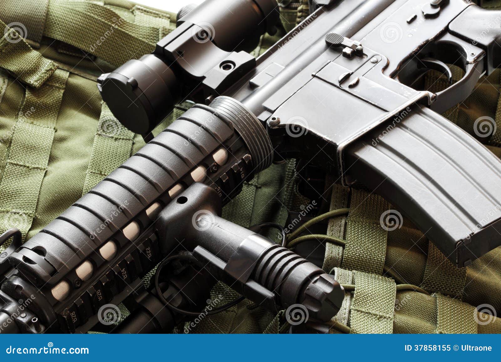 AR15 Carbine and Tactical Vest Stock Image Image of object