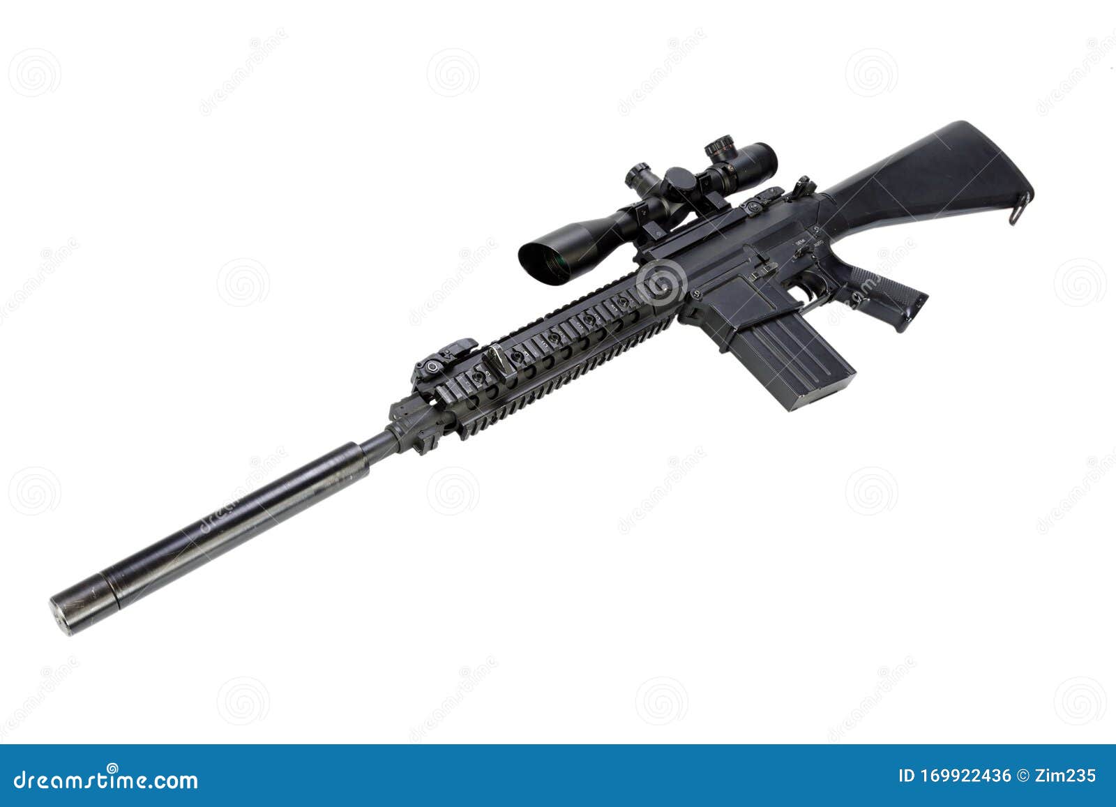 AR-15 Based Sniper Rifle with Silencer Stock Photo - Image of shot