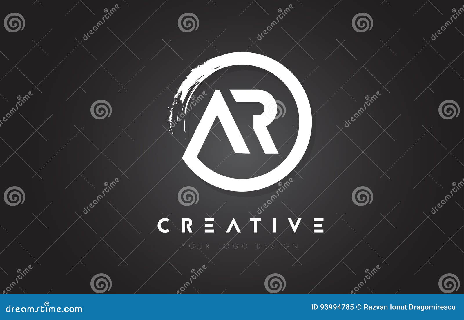 ar circular letter logo with circle brush  and black background.