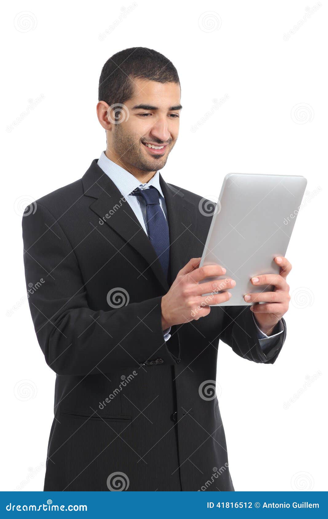 arab businessman working reading a tablet ereader