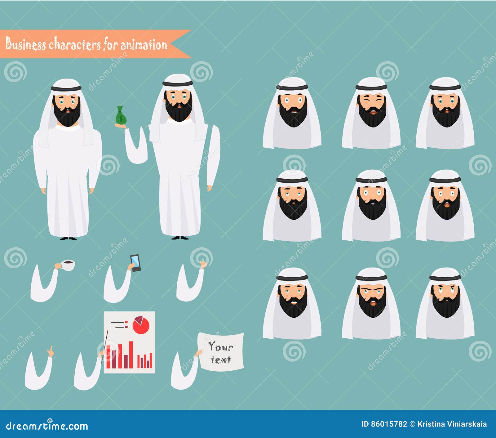 arab character for scenes parts of body template for animation