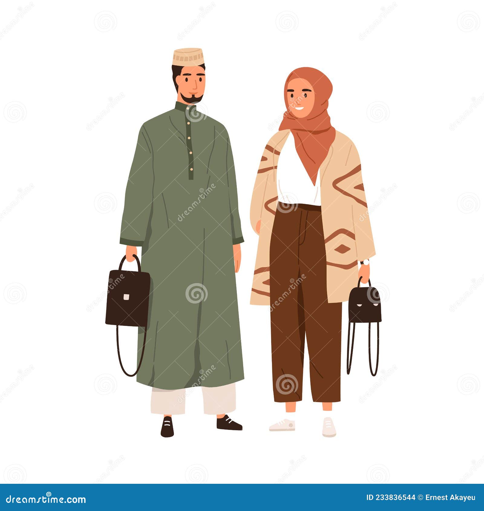 Arab Couple in Modern Casual Clothes and Headwears. Portrait of