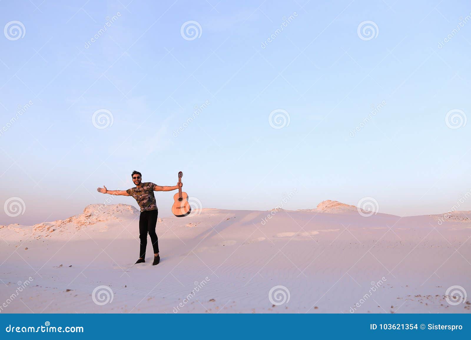 Arab Guy Goes Inspired By Beauty Of Desert And Plays 