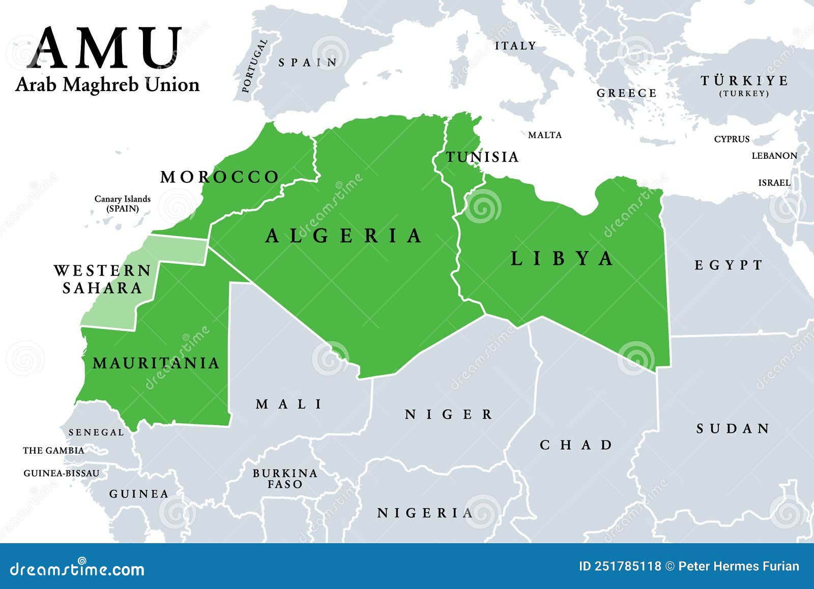 arab maghreb union, amu, member states, political map