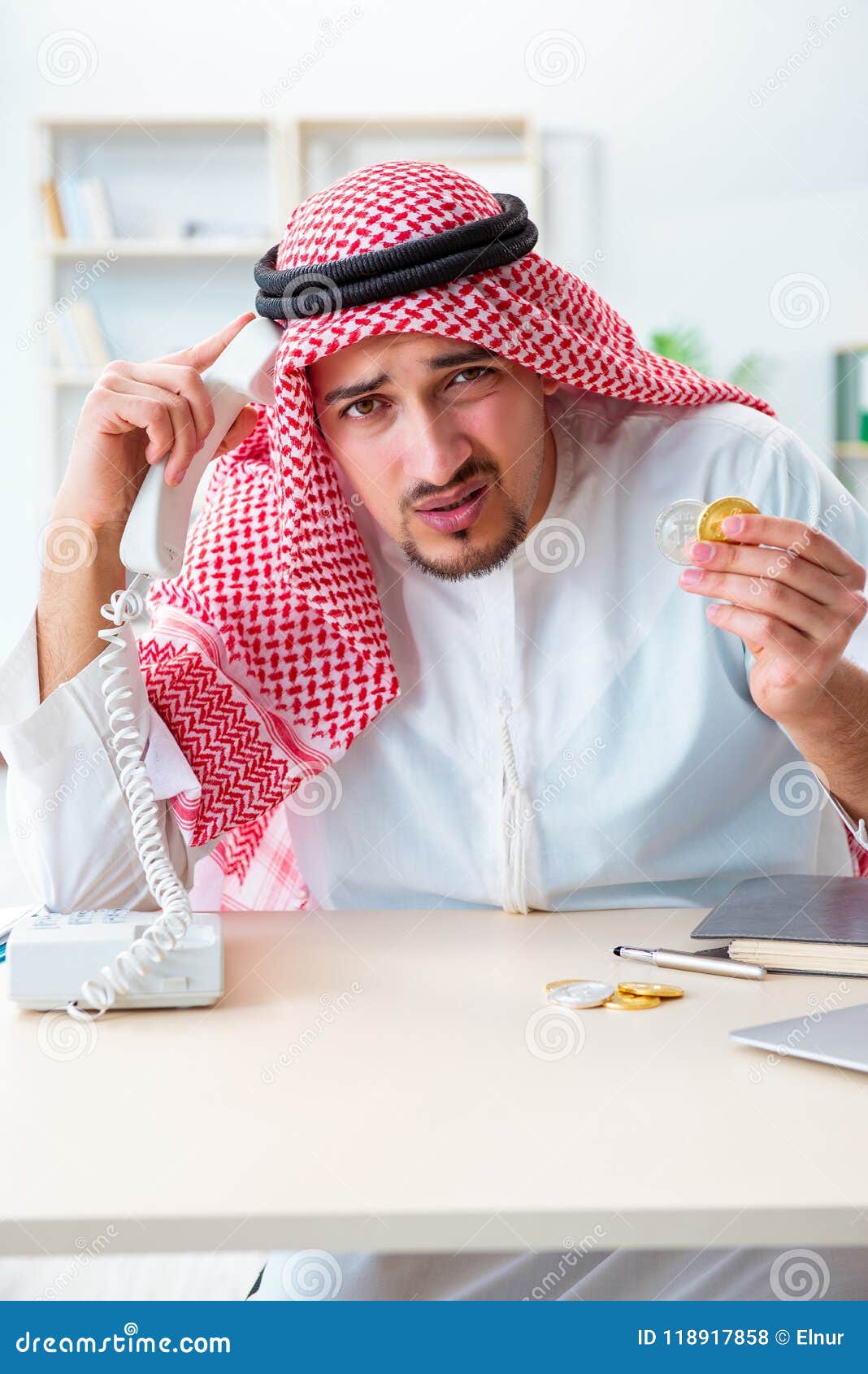 The Arab Man with Bitcoin in Cryptocurrency Mining Concept Stock Photo -  Image of chain, banking: 118917858