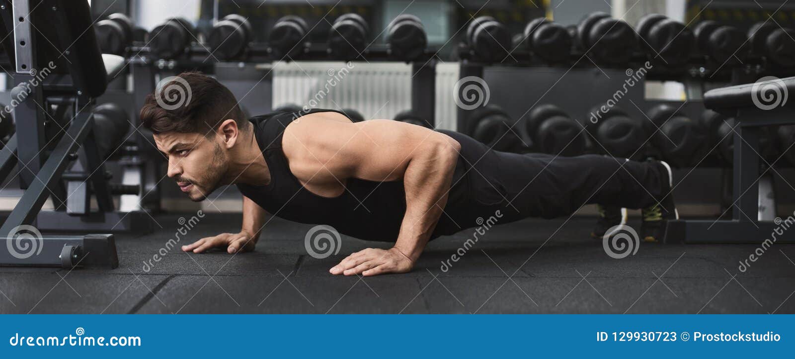 Arab Man In Sportswear Doing Push Up At Gym Stock Image Image Of Blank Energy 129930723