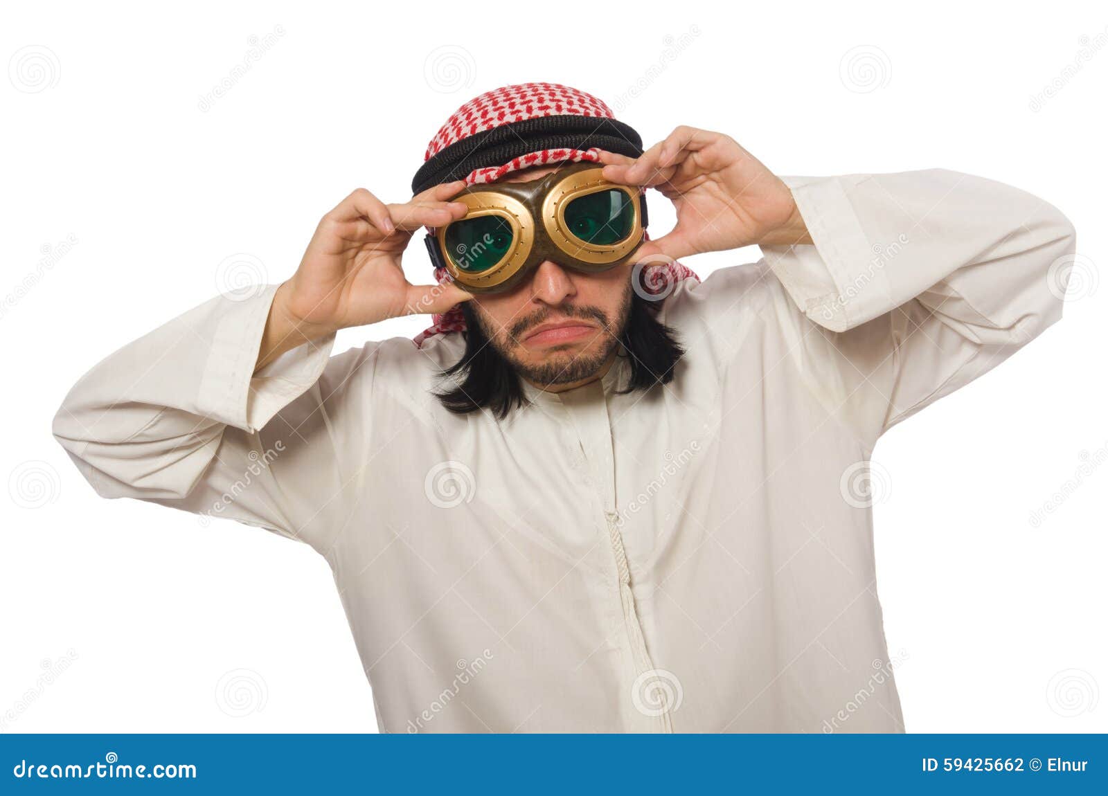 Arab Man Wearing Aviator Glasses Isolated on White Stock Photo Image