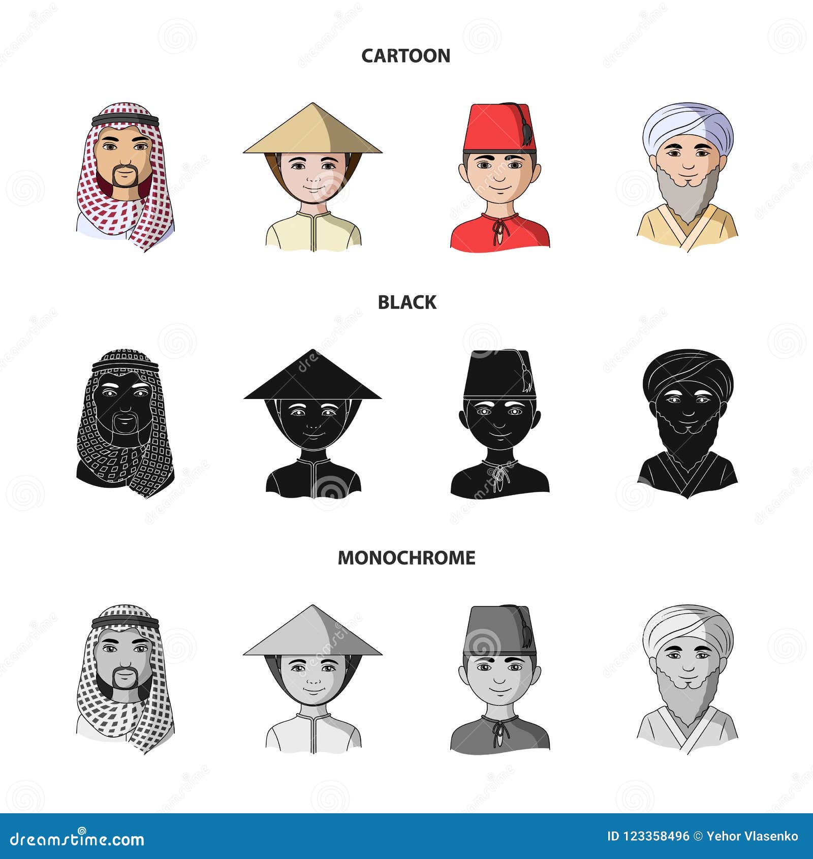 Arab, Turks, Vietnamese, Middle Asia Man. Human Race Set Collection Icons  in Cartoon,black,monochrome Style Vector Stock Vector - Illustration of  asia, appearance: 123358496