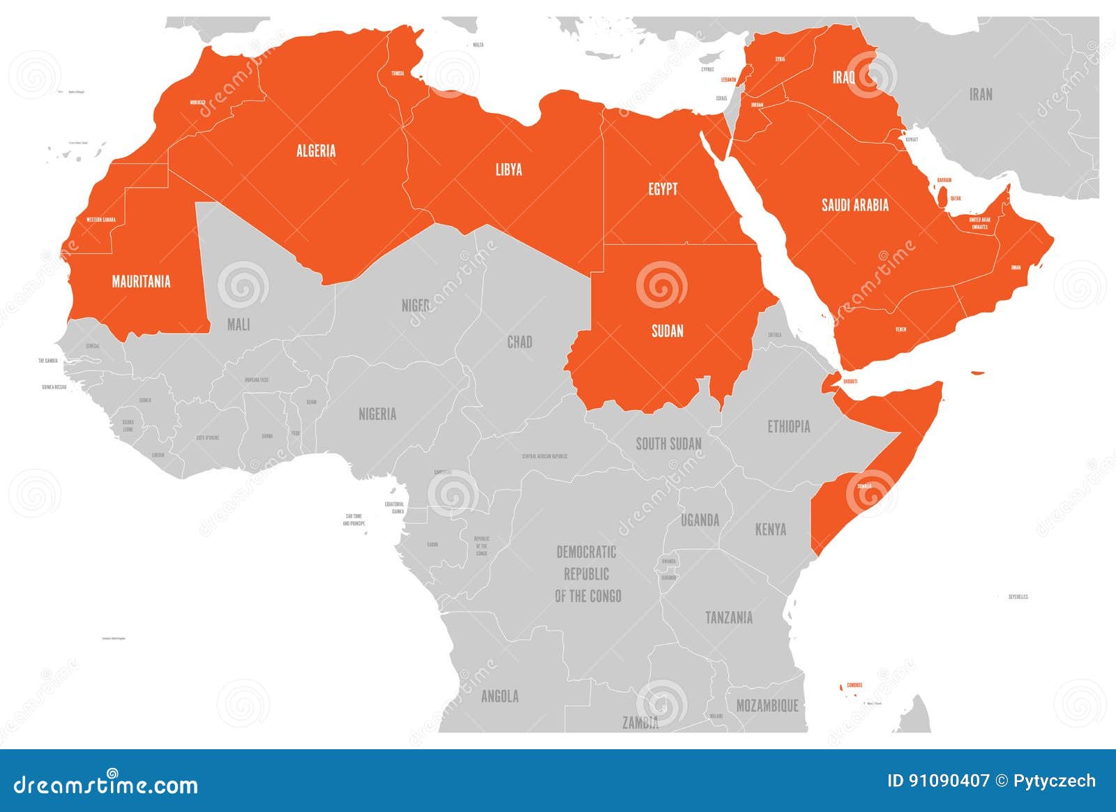 Arab World States Political Map Higlighted Arabic Speaking Countries Arab League Northern Africa Middle East 91090407 