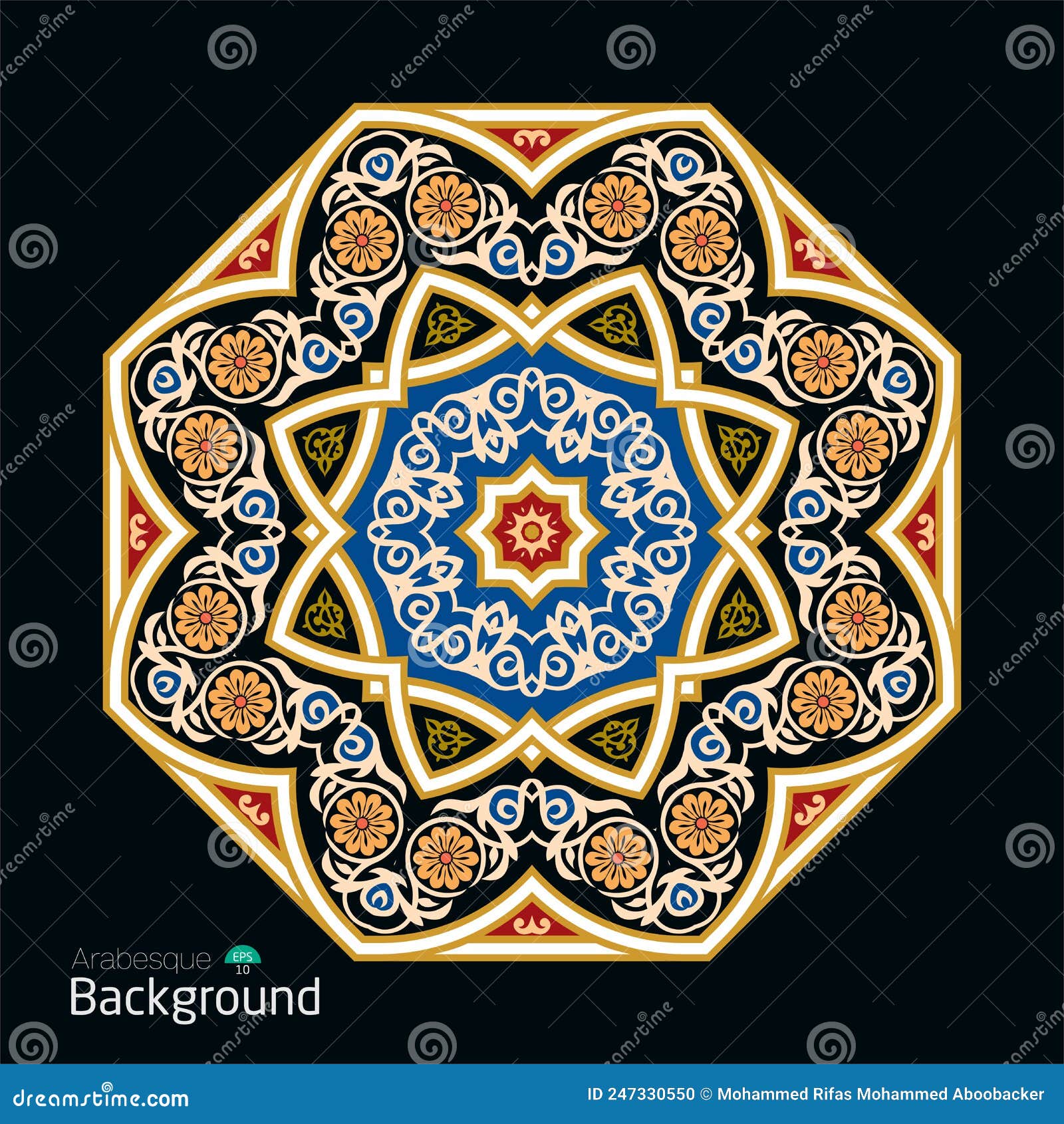 Abstract Background with Islamic Ornament, Arabic Geometric Pattern, Arabesque Floral Design