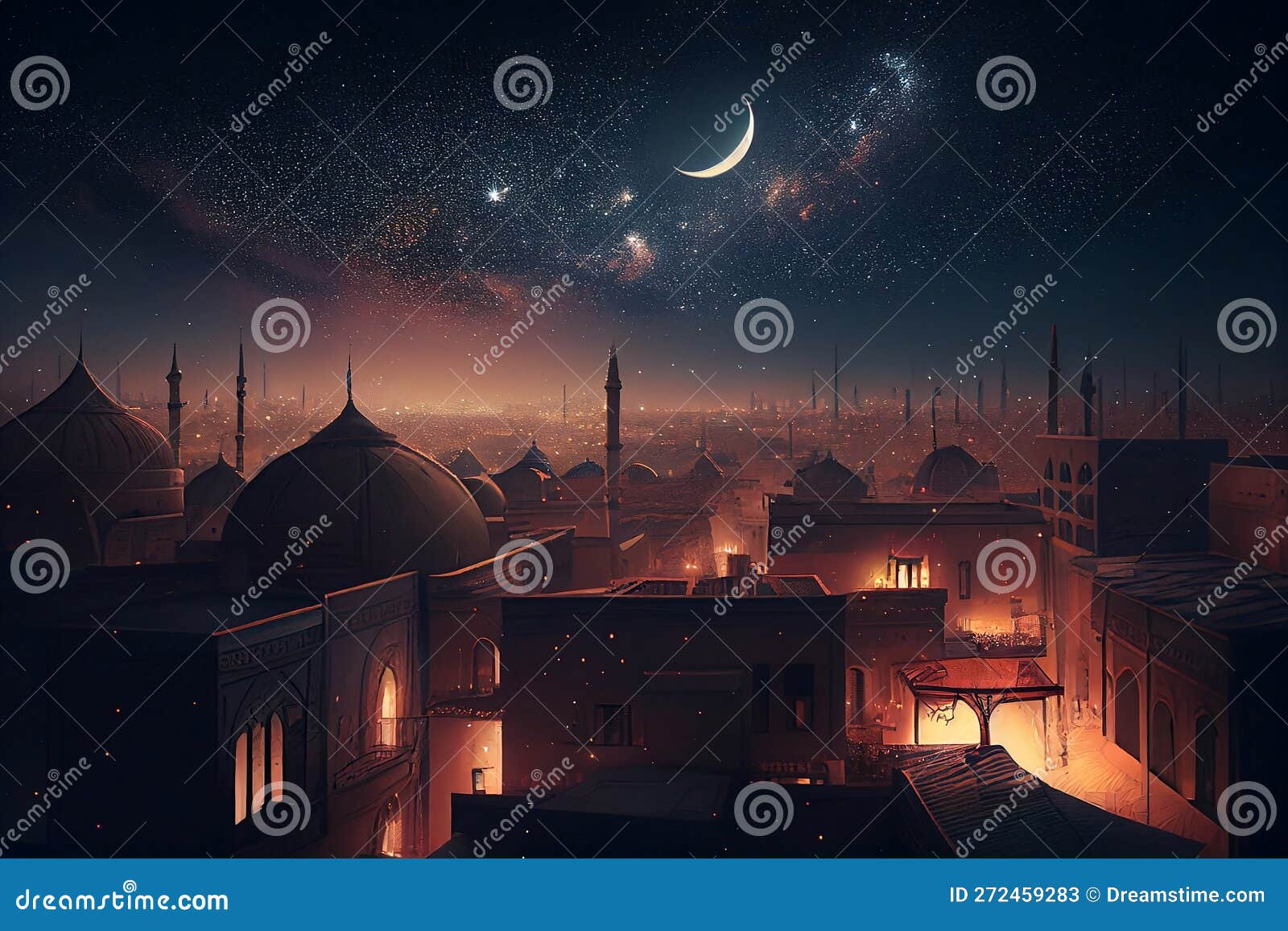 Arabian Nights with Crescent Moon Stock Illustration Illustration of