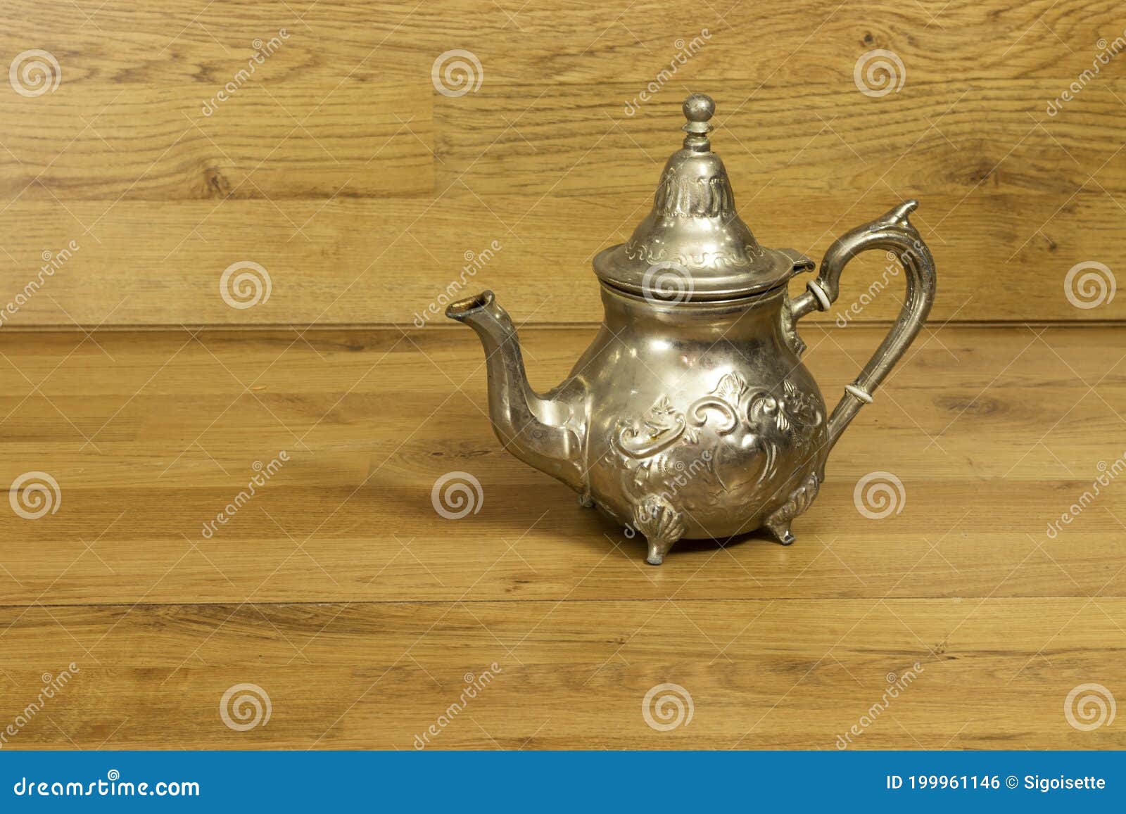 Arabic Antique Old Silver Teapot on Wooden Table Stock Photo Image of