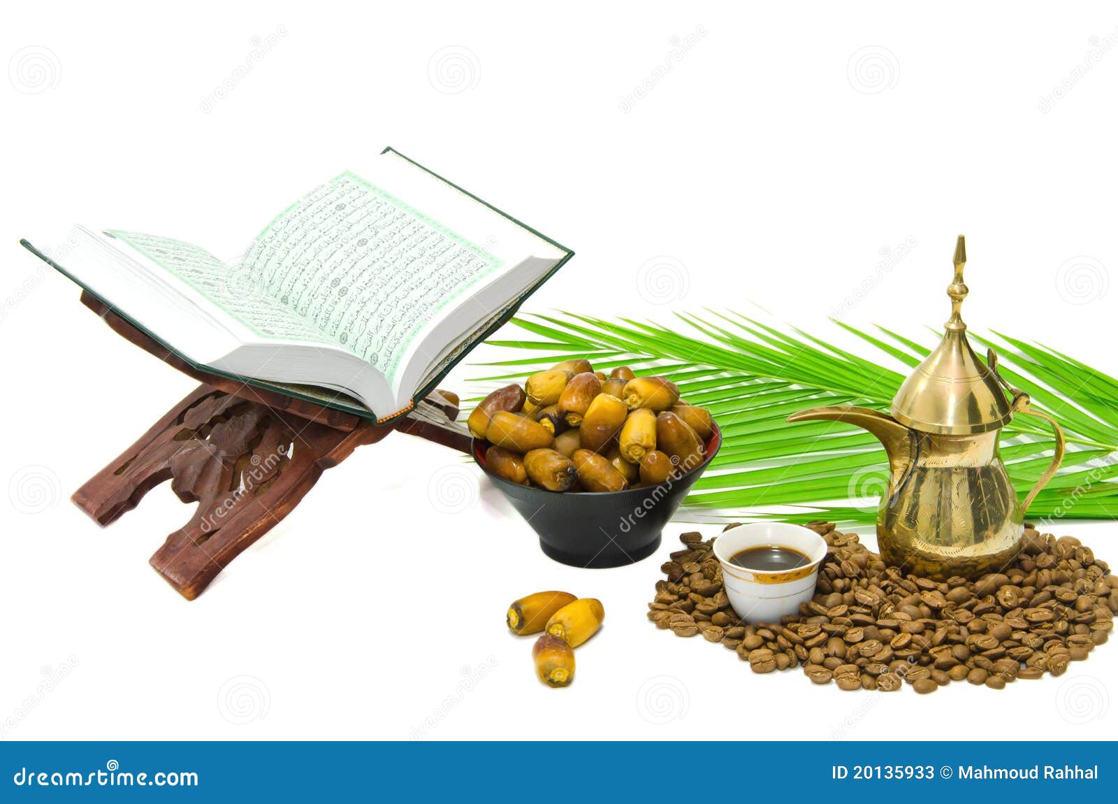 Arabic Coffee with Date Fruit and the Holy Quran Stock Image Image of