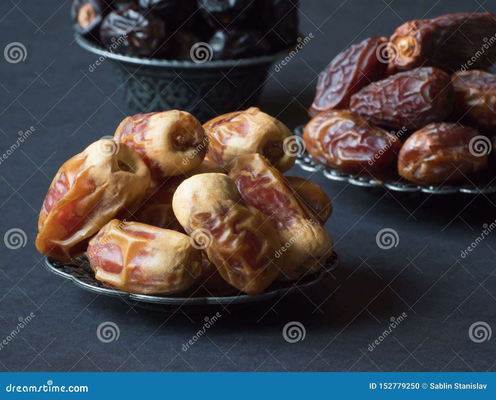 Arabic Dates Fruits are Laid Out on a Dark Table Stock Photo Image of