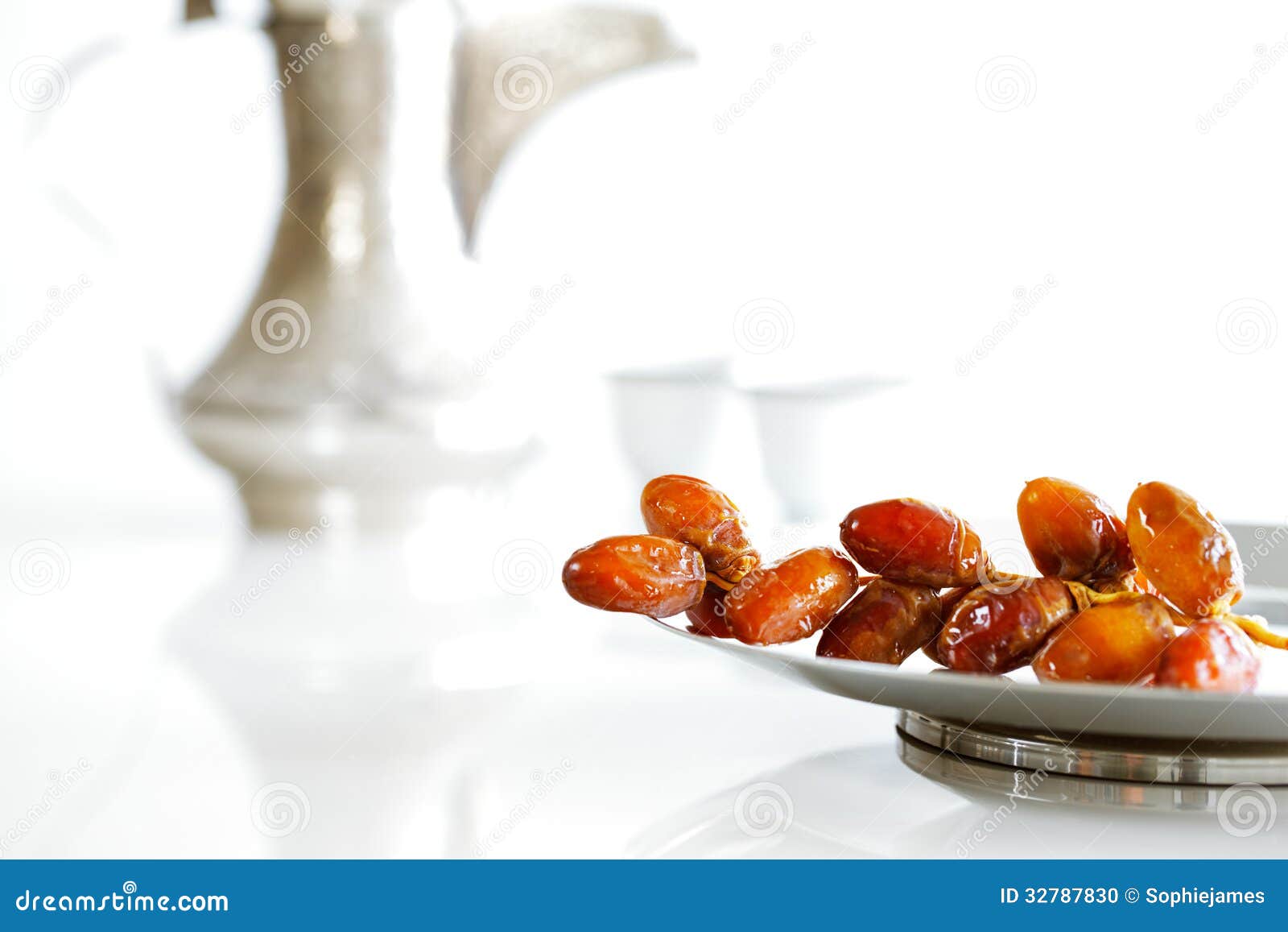Arabic Dates On A Plate With Arabic Coffee Pot Of The 