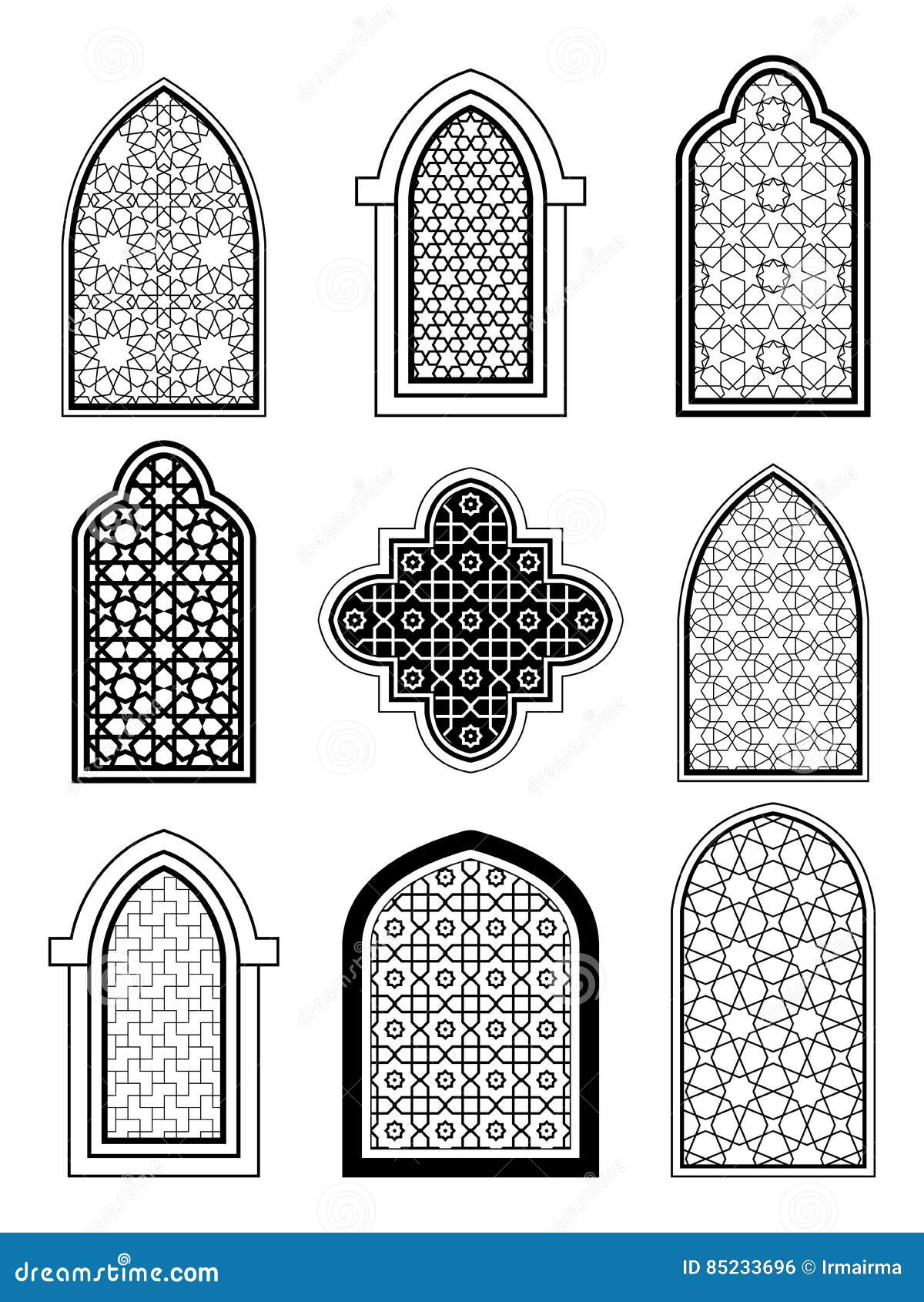 arabic or islamic traditional architecture, set of window