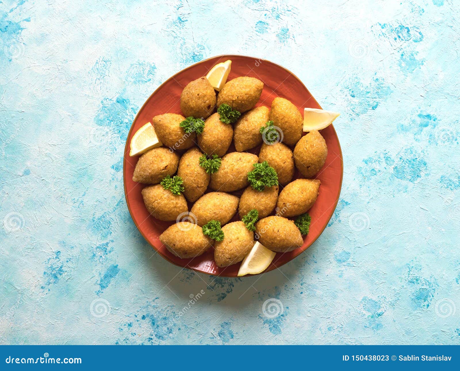 Arabic Meat Appetizer Kibbeh. Traditional Arabic Kibbeh with Lamb and