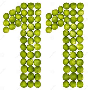 Arabic Numeral 11 Eleven From Green Peas Isolated On White Ba Stock Arabic Numeral 11 Eleven From Green Peas Isolated On White Ba Stock