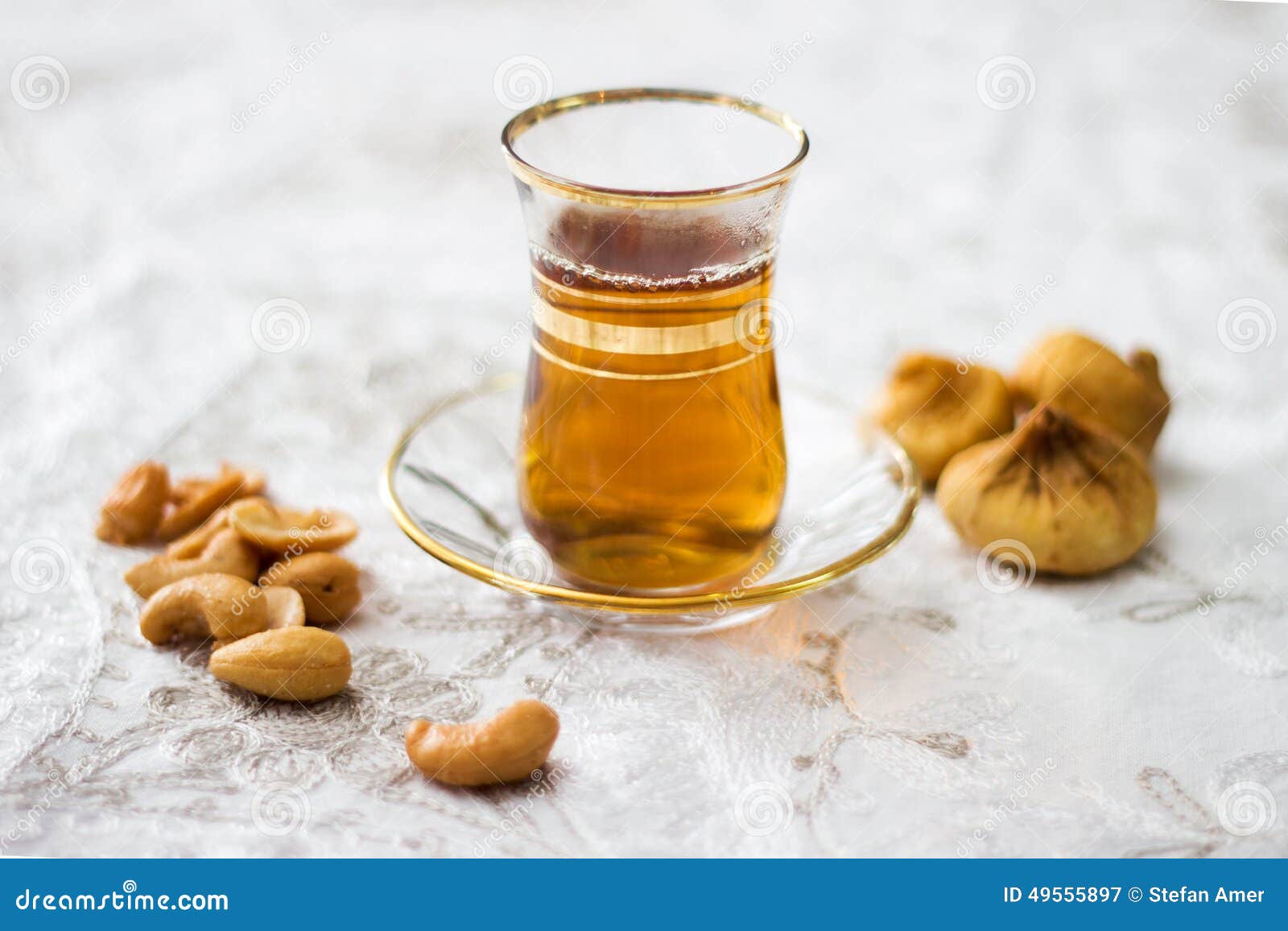 Arabic, Oriental Tea with Cashew and Dry Figs Stock Image Image of