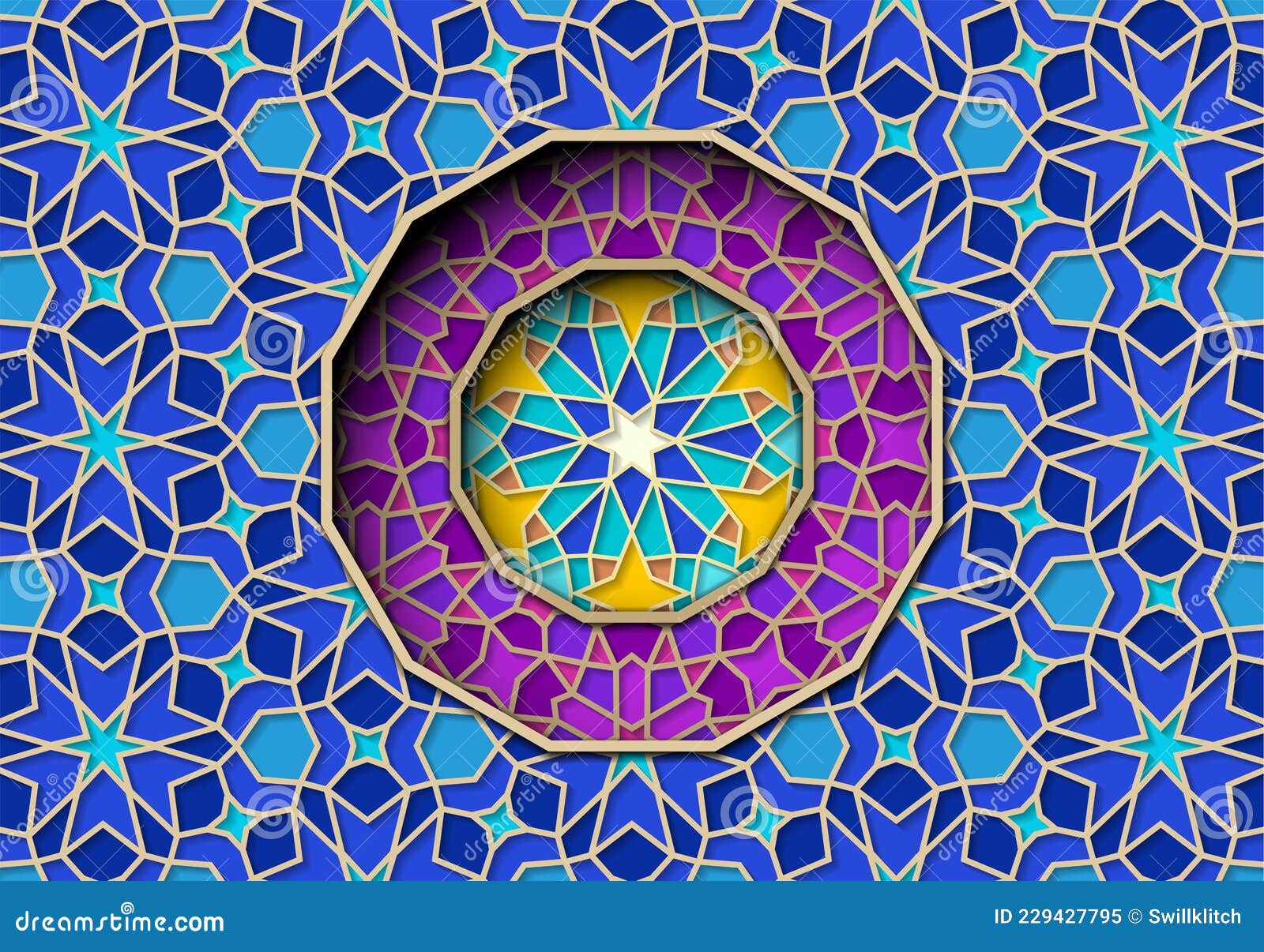arabic ornament with girih patterns and round frame  with star. abstract islamic background with traditional