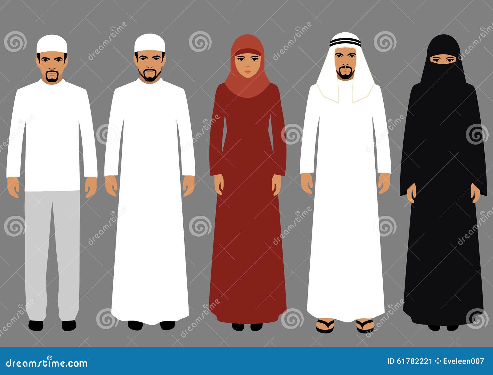 Vector illustration, arabic people, arab woman, arabian man