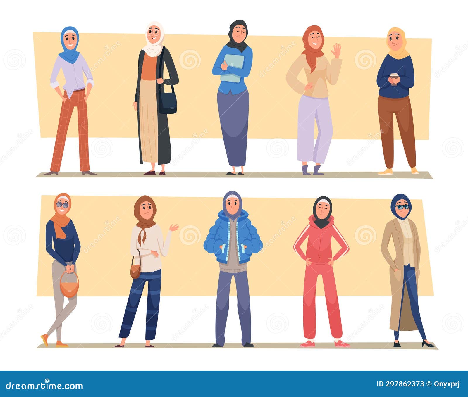 Arabic Persons. Muslim Woman in Hijab Female Arab People in Clothes ...