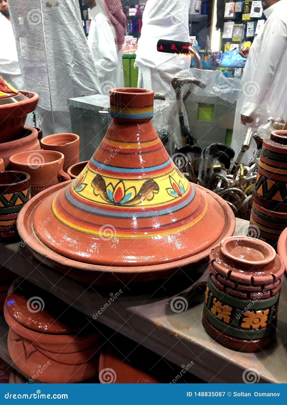 Arabic Pottery Made of Clay with Pattern and Ornament. Stock Image