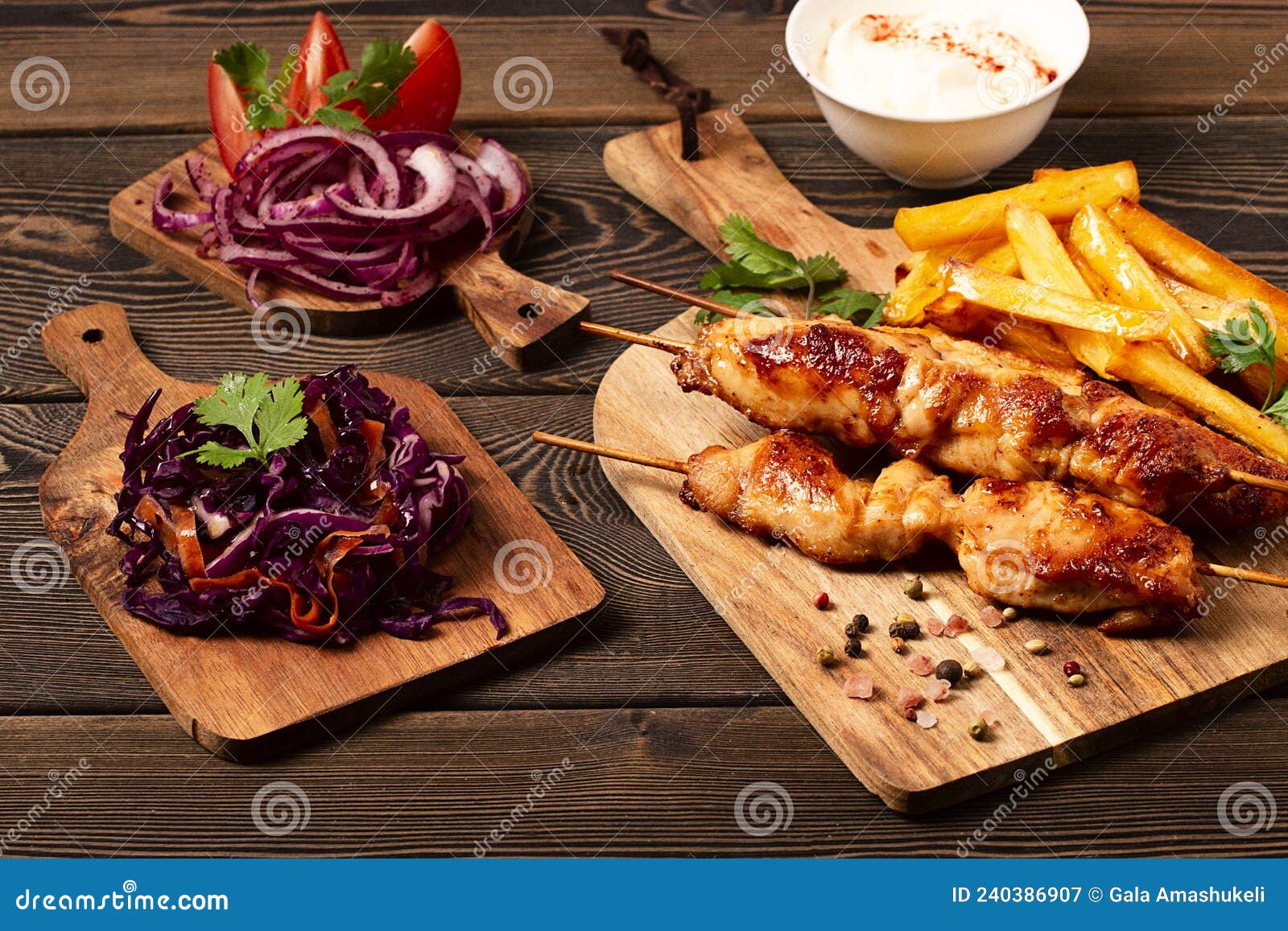 Arabic Traditional Cuisine, Shish Tawk with Potatoes and Red Cabbage ...