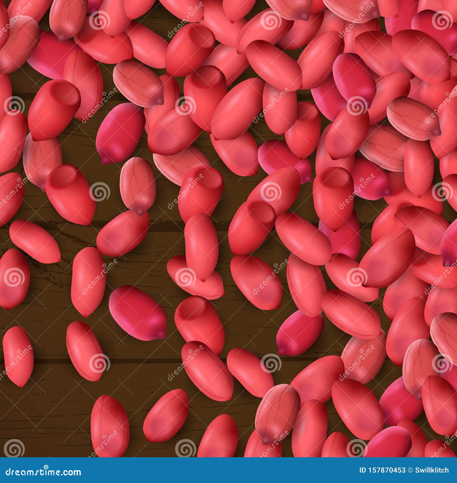 Arachis or Peanuts Background with Red Scattered Nuts and Beans Stock