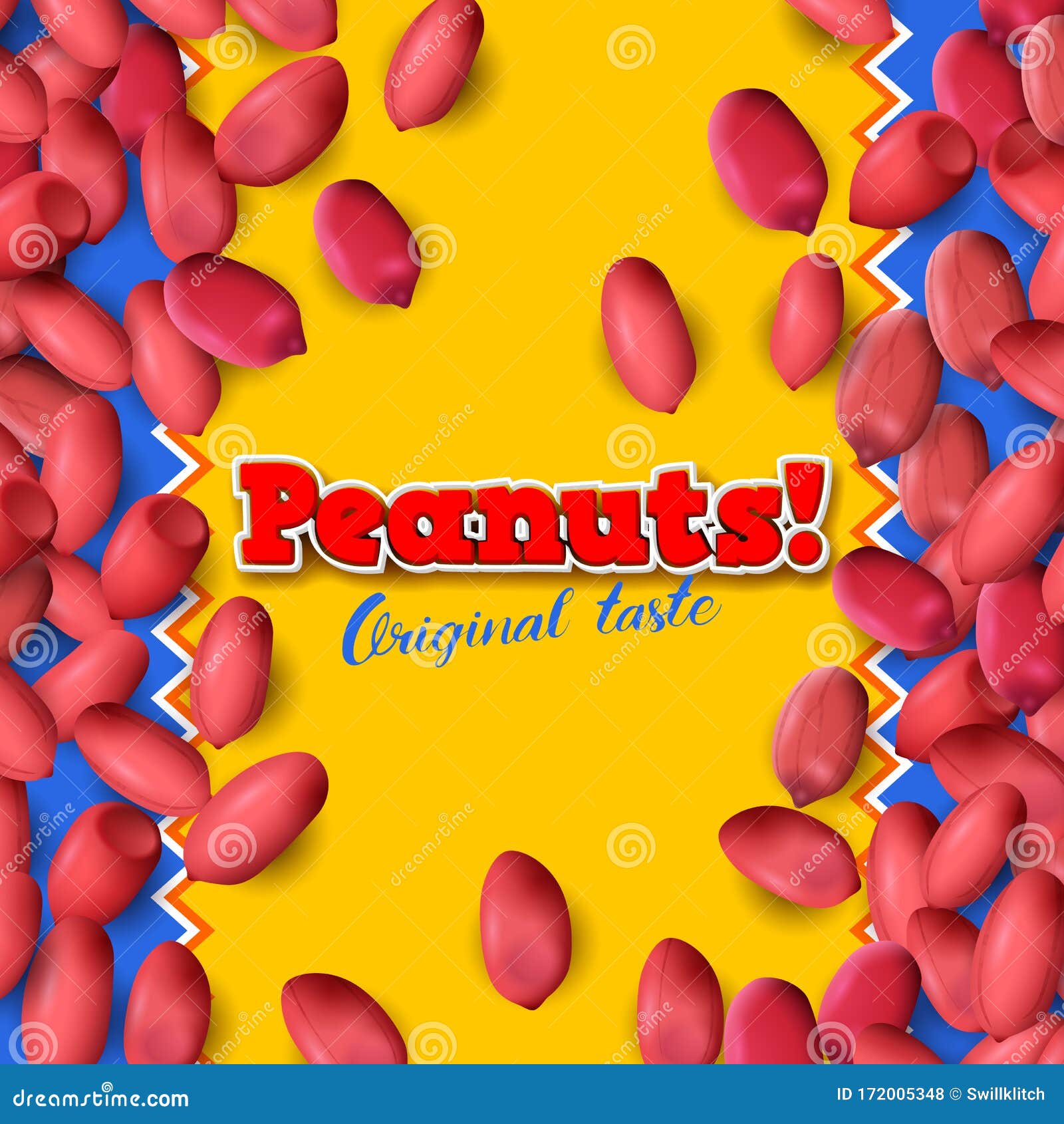 Arachis or Peanuts Background with Red Scattered Nuts and Beans Stock