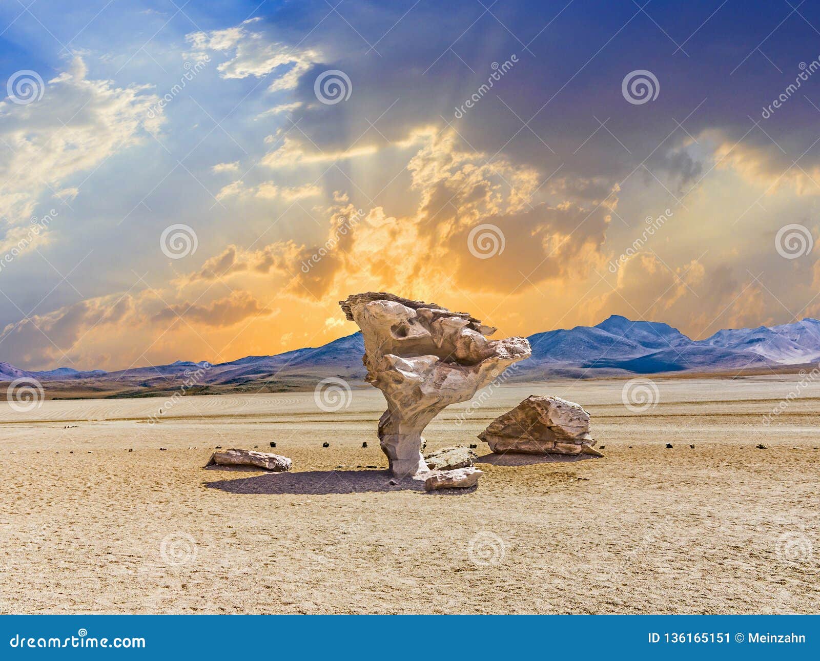 arbol de piedra (tree of rock), the famous stone tree rock formation created by wind, in the siloli desert in bolivia