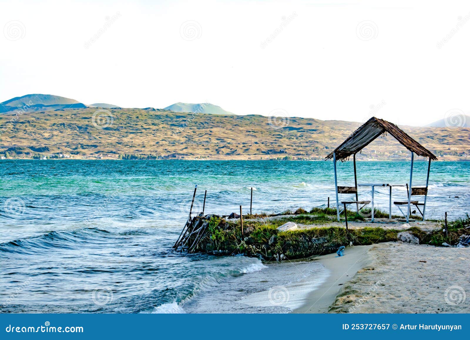 Arbor by the Sea. Blue Waves of the Sea and a Gazebo Stock Image Image of ocean, nature 253727657