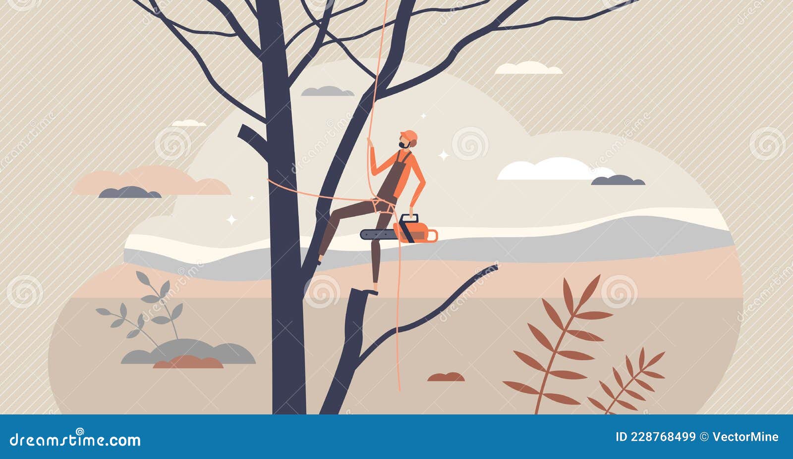 arborist as professional tree cutting work occupation tiny person concept