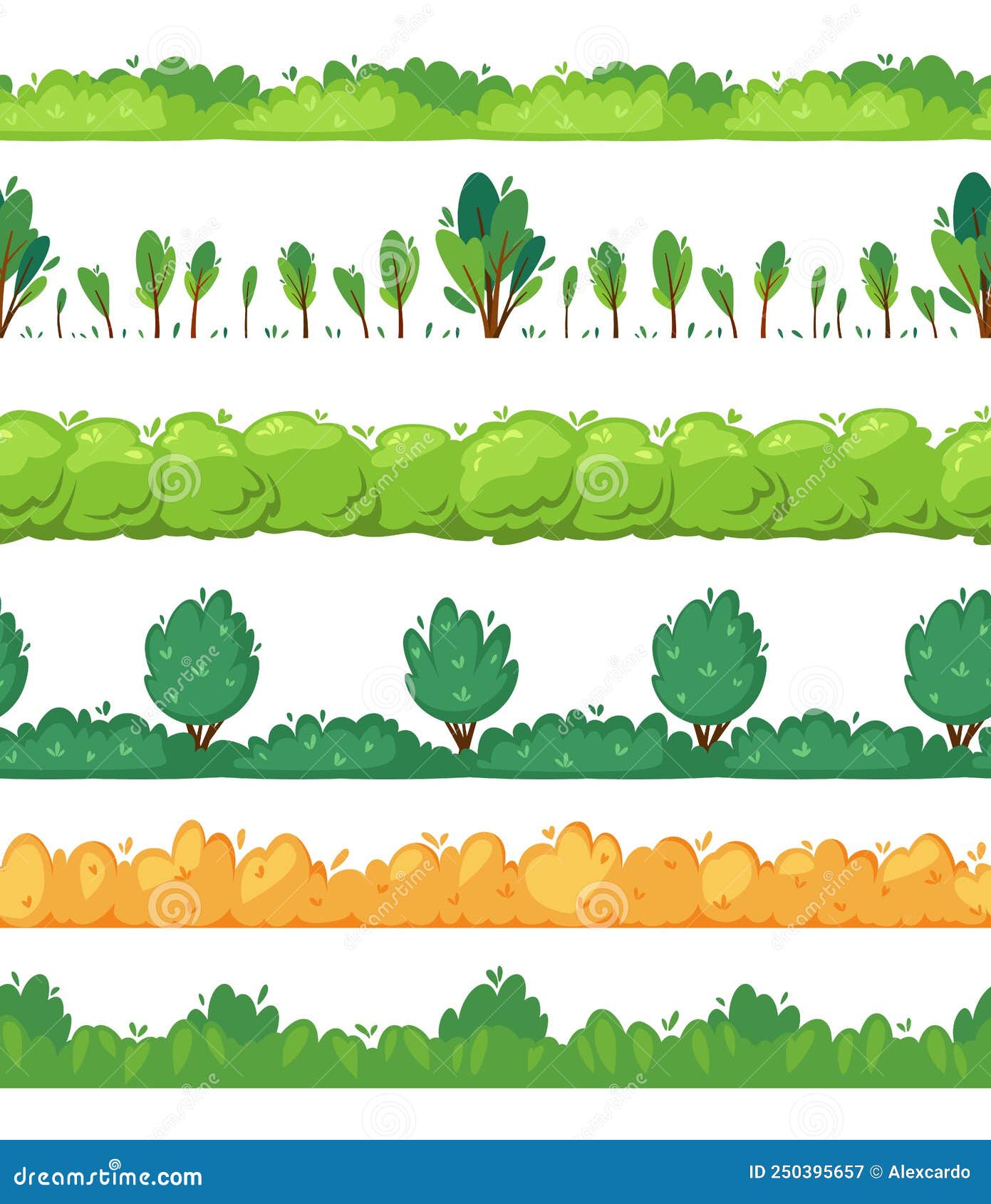 Arbustos Sem Problemas. Paisagem De Desenho Animado Para Fundos De