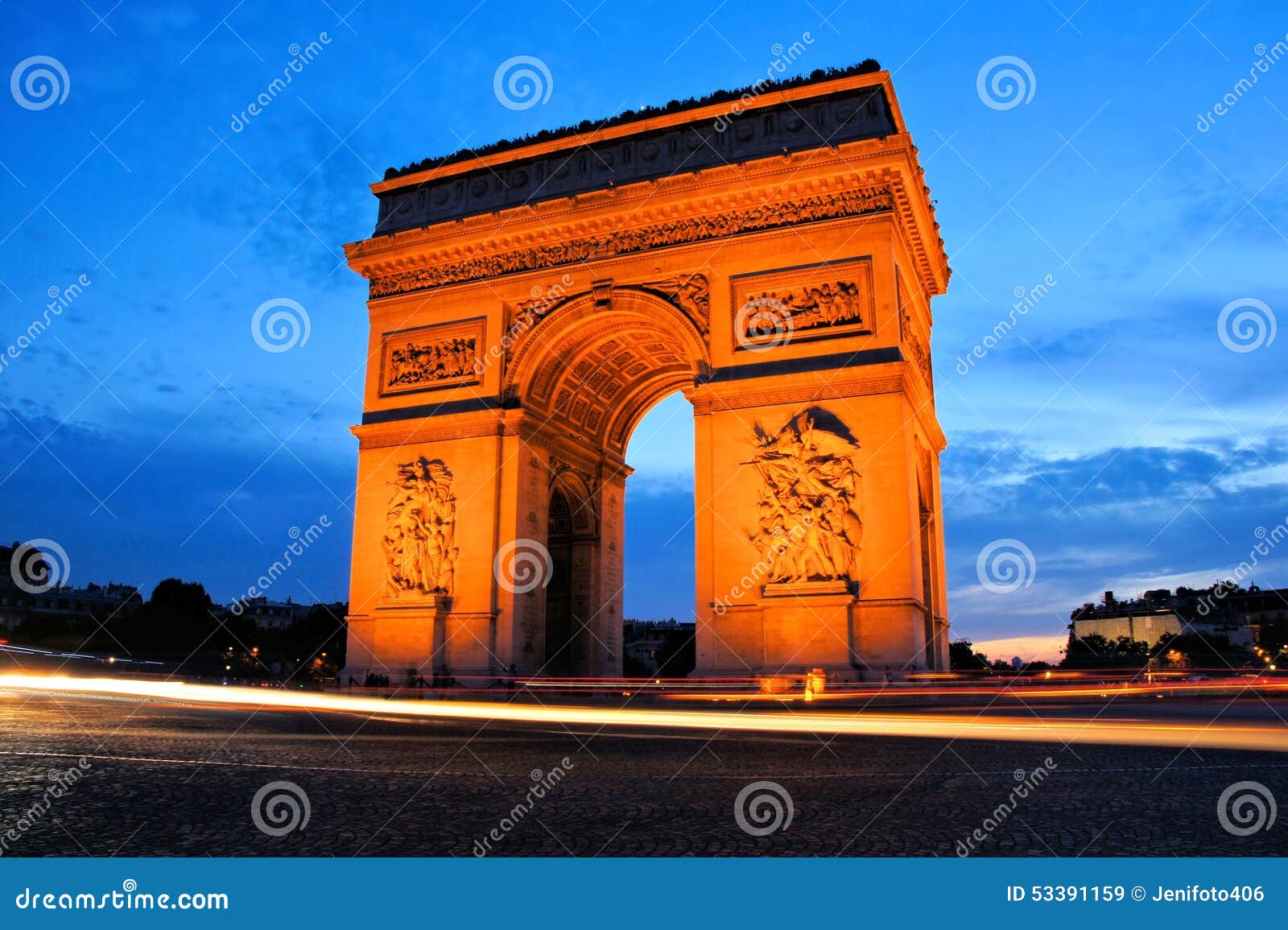 Arc De Triomphe Au Coucher Du Soleil Paris France Image