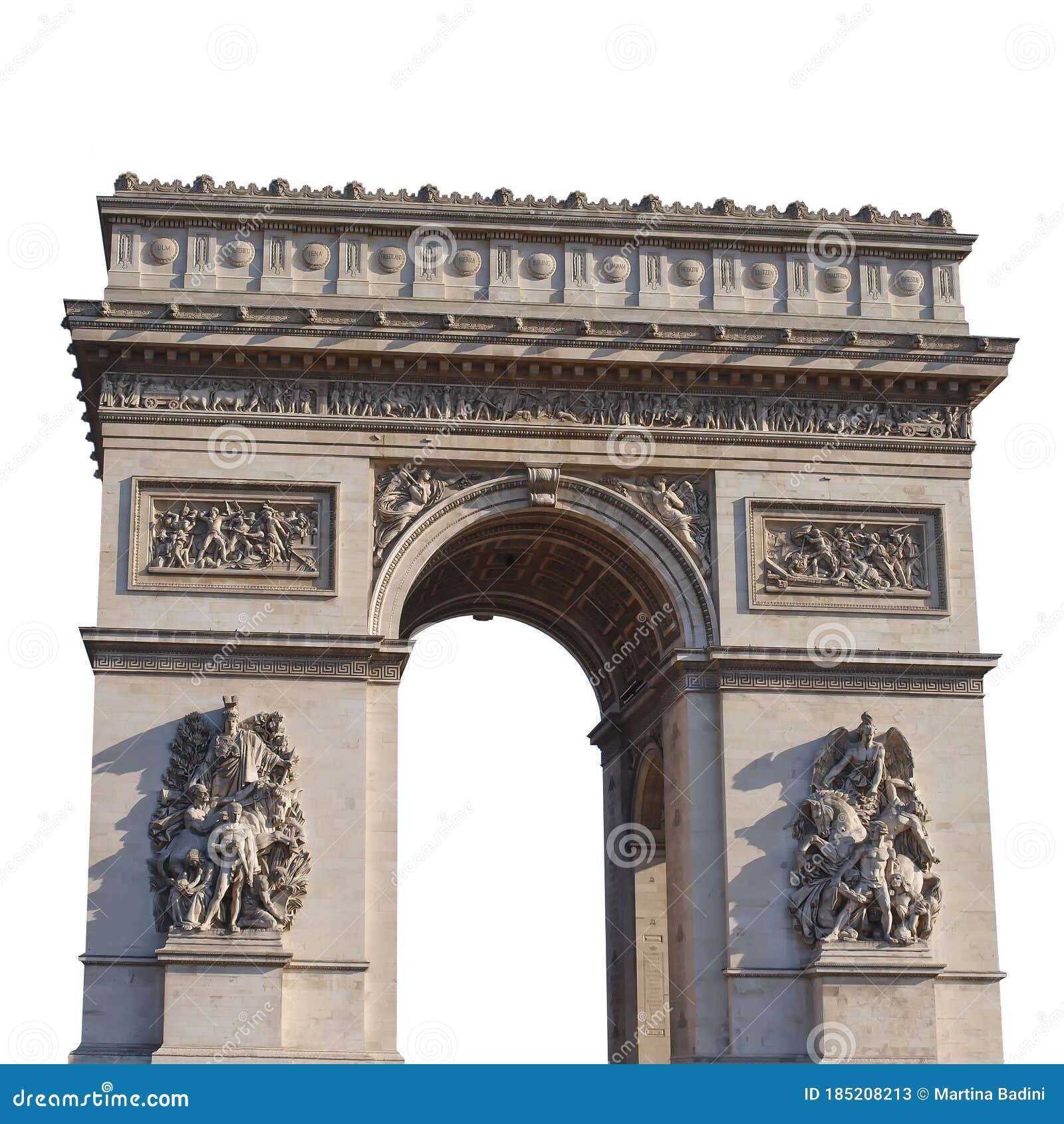 the arc de triomphe de l`etoile  on white background. it is one of the most famous monuments in paris, france